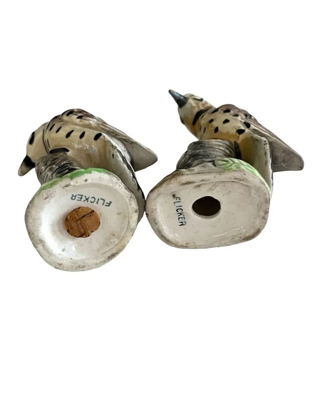 Vintage Flicker Bird Salt Pepper Shakers Japan Ceramic Woodpecker Tree Stump Pai